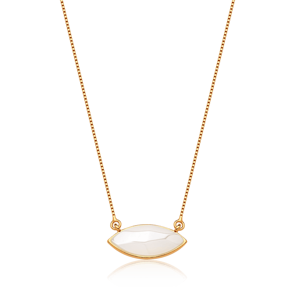 Colar Pétala - Ágata Branca — Ouro 18K | Aimer Joias | semijoia feminina pedra natural