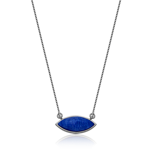 Colar Pétala - Feldspato Azul Anil — Ródio Negro | Aimer Joias | semijoia feminina pedra natural
