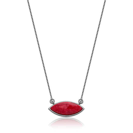 Colar Pétala - Feldspato Vermelho — Ródio Negro | Aimer Joias | semijoia feminina pedra natural