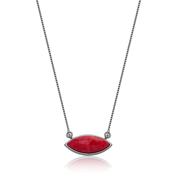 Colar Pétala - Feldspato Vermelho — Ródio Negro | Aimer Joias | semijoia feminina pedra natural