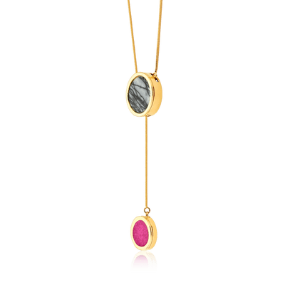 Colar Solene - Jaspe Net e Feldspato Rosa Pink — ângulo 2