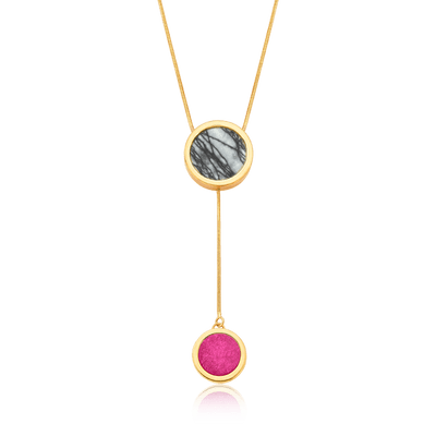 Colar Solene - Jaspe Net e Feldspato Rosa Pink — ângulo 1