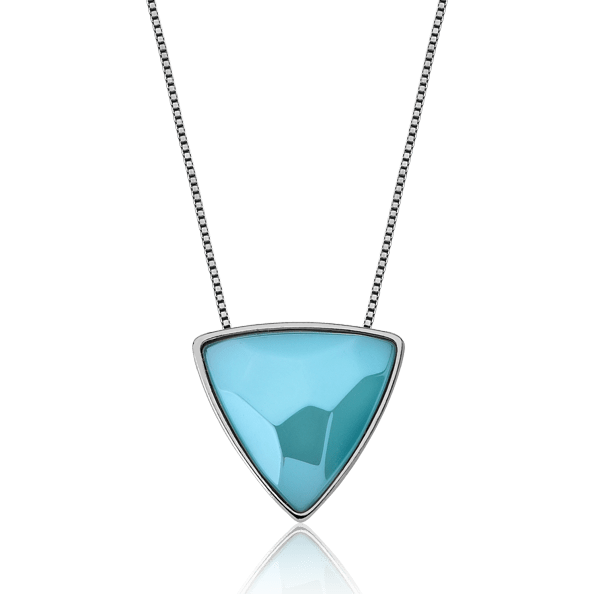 Colar Triângulo - Azul Céu — Ródio Negro | Aimer Joias | semijoia feminina pedra natural