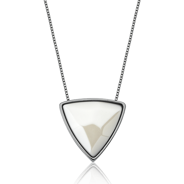 Colar Triângulo - Porcelana Branca — Ródio Negro | Aimer Joias | semijoia feminina pedra natural