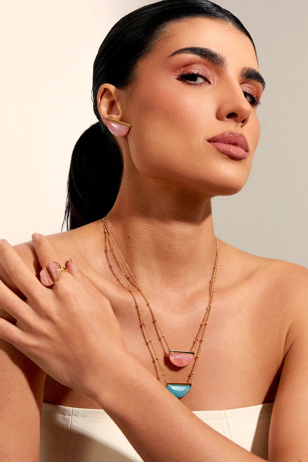 Colar Escudo - Ágata Azul Céu — Ouro 18K | Aimer Joias | semijoia feminina pedra natural