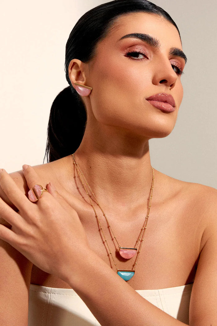 Colar Escudo - Ágata Azul Céu — Ouro 18K | Aimer Joias | semijoia feminina pedra natural