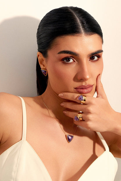Colar Triângulo - Ametista — Ouro 18K | Aimer Joias | semijoia feminina pedra natural