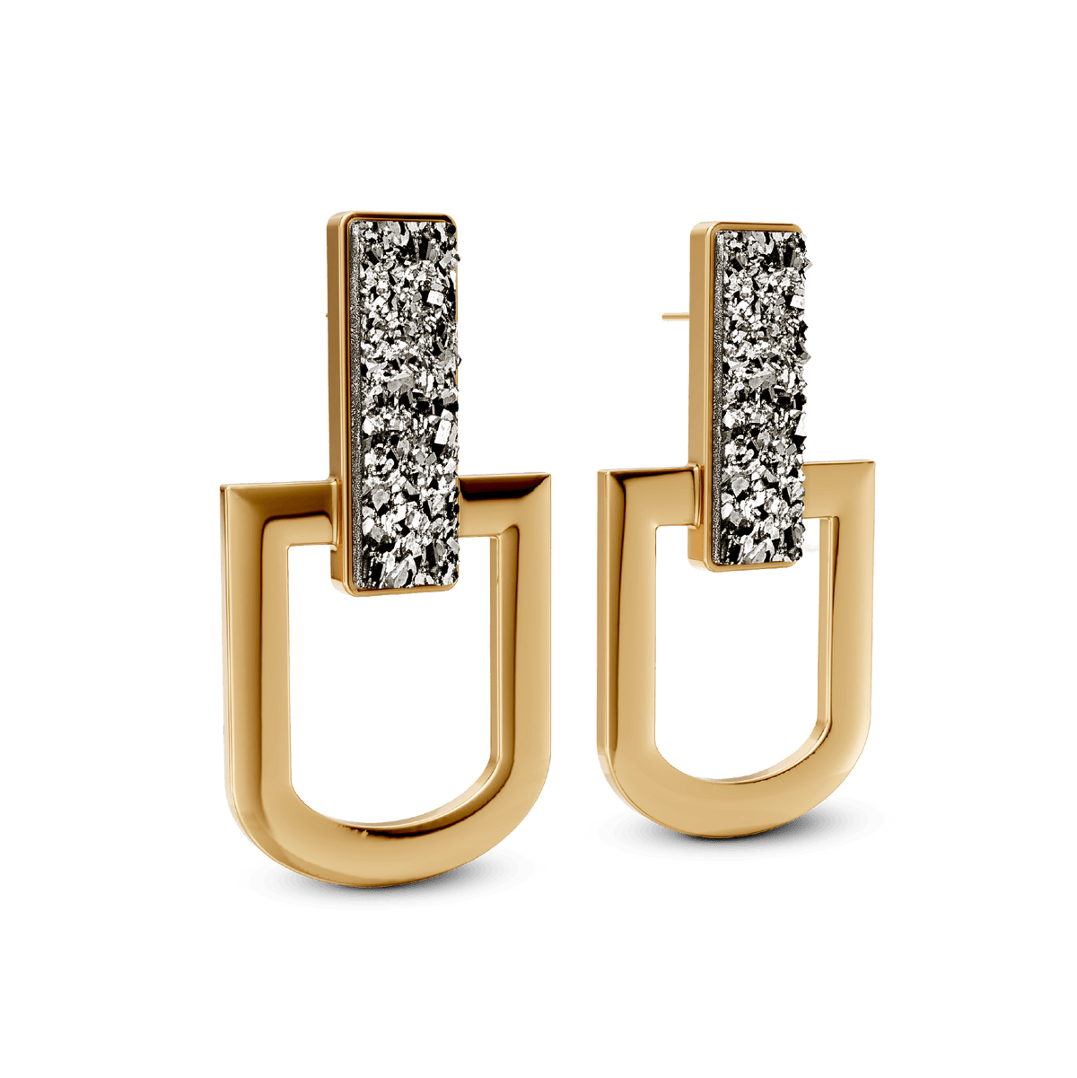 Brinco Elos - Drusa Metalizada | Semijoia Banhada a Ouro 18K