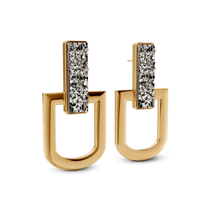 Brinco Elos - Drusa Metalizada | Semijoia Banhada a Ouro 18K