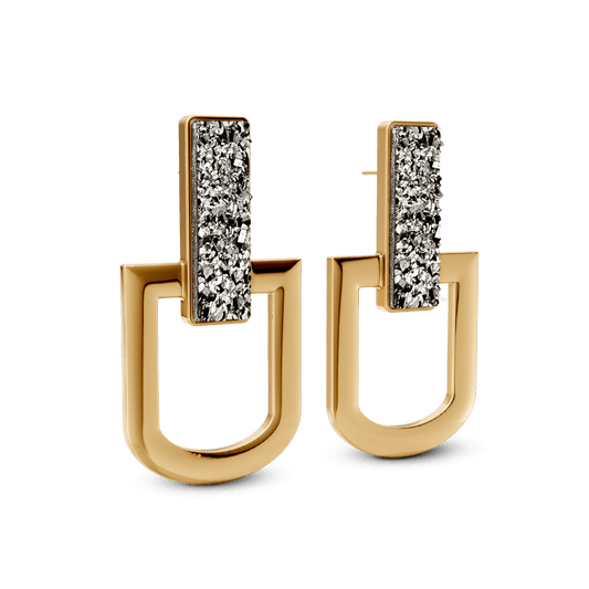 Brinco Elos - Drusa Metalizada | Semijoia Banhada a Ouro 18K