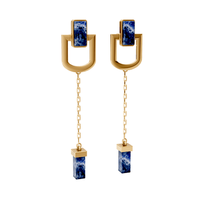 Brinco Presença - Sodalita | Semijoia Banhada a Ouro 18K — ângulo 1