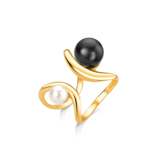 Anel Gestos - Obsidiana Negra e Pérola