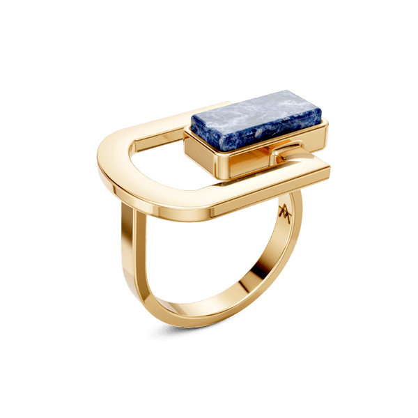 Anel Elos - Sodalita | Semijoia Banhada a Ouro 18K