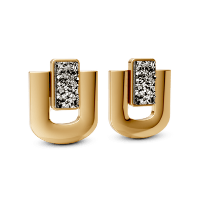Brinco Estrutura - Drusa Metalizada | Semijoia Banhada a Ouro 18K — ângulo 1