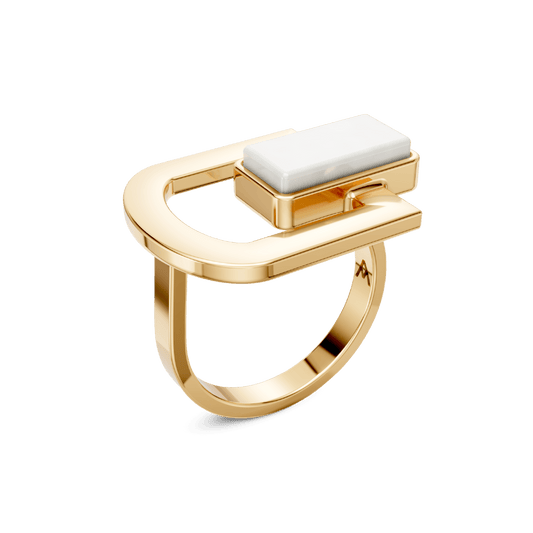 Anel Elos - Porcelana Branca | Semijoia Banhada a Ouro 18K