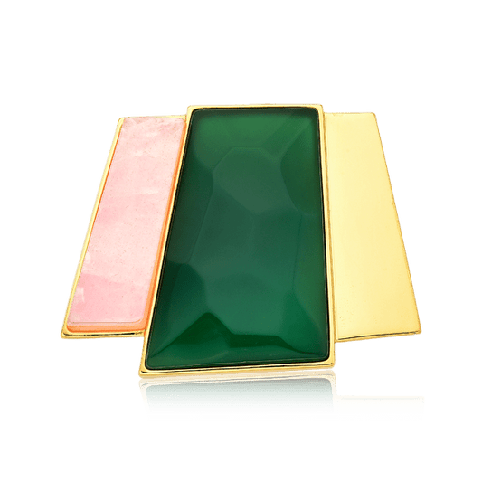 Pingente Cascata - Ágata Verde e Quartzo Rosa — Ouro 18K | Aimer Joias | semijoia feminina pedra natural