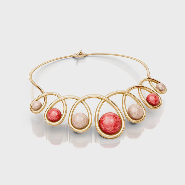 Colar Supernova — Feldspato Vermelho e Quartzo Rosa