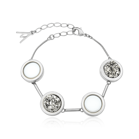 Pulseira Magnífica - Drusa Platina e Porcelana Branca Semijoias de luxo e design exclusivo